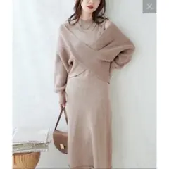 美品✿ クロスニット+ノースリーブニットワンピースセット ナチュラルクチュール