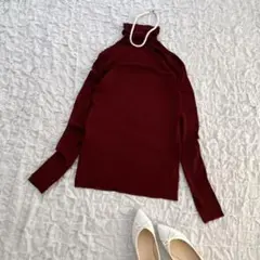 レディース　ハイネック　インナー　えんじ　ワインレッド　シースルー　シア　S-M