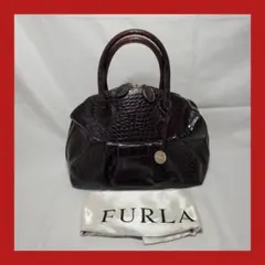 FURLA クロコ型押し ハンドバッグ ブラウンのサムネイル