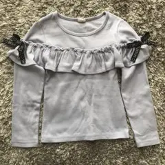 薄紫 フリル付き長袖カットソー