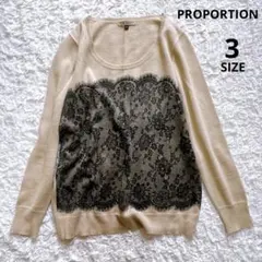 プロポーション　レイヤード風レース柄プリント長袖カットソー（L）深め襟ぐり