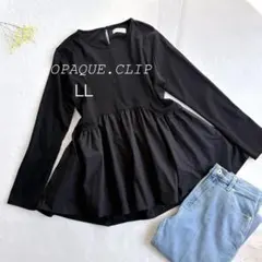 OPAQUE.CLIPペプラム異素材カットソー 長袖 黒LL 綿100コットン