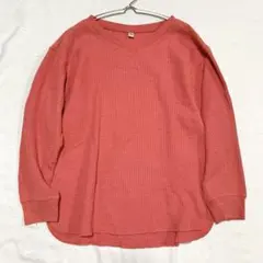 【ユニクロ】ワッフルTシャツ 綿混 ラウンドヘム Vネック 長袖 カジュアル L