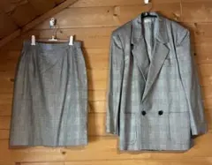 Calvin KIein グレンチェック スカート スーツ シルクウール