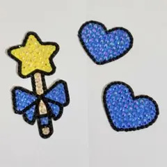 デコうちわ パーツ 青 ストーンデコ うちわデコ ハート ステッキ セット