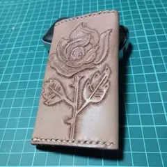 バラ レザー キーケース バラのカービング