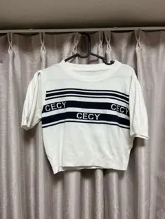 CECY ストライプ クロップドTシャツ