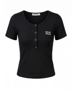 Muah Muah 半袖 ヘンリーネック半袖Tシャツ　ブラックのサムネイル