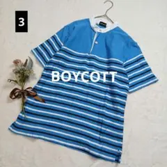 1987ꕤボイコット ボーダー半袖カットソー スタンドカラー【3】ライトブルー