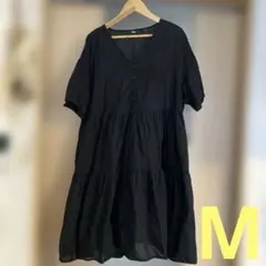 レディース　M UNIQLOブラック 半袖 チュニック　ワンピース
