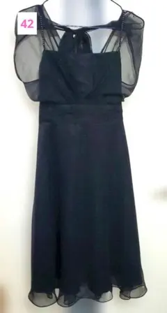 サイズ42 ストール風 シフォン オーロラ加工 キラキラ 膝丈 編み上げドレス