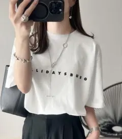 classicalelf 綿100％シルケット風英字ロゴオーバーサイズTシャツ