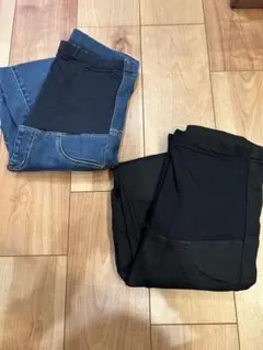 ユニクロ　マタニティデニム風パンツ2枚セット　M ブラック ブルー