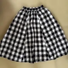 【美品】フェリシモ　フレアスカート ブラックホワイト チェック