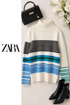 ZARA ザラ マルチボーダー ハイネックニット セーター オーバーサイズ M