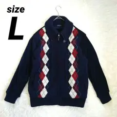 アーガイル柄 フルジップセーター メンズ アウター ニットジャケット L
