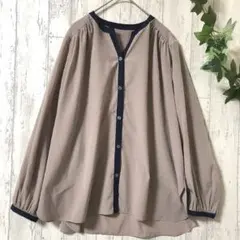 【ミッシェルクラン】配色バイカラー とろみブラウス モカベージュ 38サイズのサムネイル