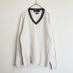 メンズ【ポロ バイ ラルフローレン】Vネックセーター　90s　【M】　アイボリー