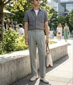 【極美品】Domon ドモン ツータック スラックス テーパード グレー 夏のサムネイル