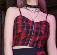 ビスチェ　スカート　赤チェック　パンク