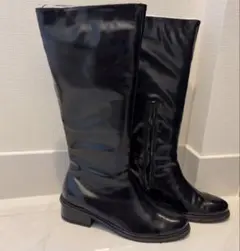 値下げ　Lサイズ　ロングブーツ エナメル　ブラック