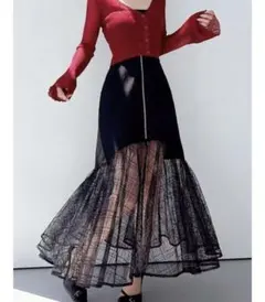 RESEXXY 【美品】スパンコールチュールZIPフレアスカート