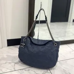 シャネル マトラッセ ココマーク キャビアスキン チェーントートバッグ ブルー