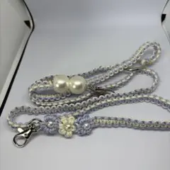 手編みスマホショルダーストラップ パープル