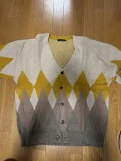 アーガイル　シャギーVネックカーディガン　モヘア混　ニコアンド