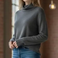 美品 ユニクロ UNIQLO ニット L グレー タートルネック 長袖 防寒 冬