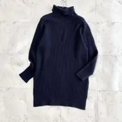 BEAMS BOY ビームスボーイ　ニット　チュニック　タートルネック　ネイビーのサムネイル