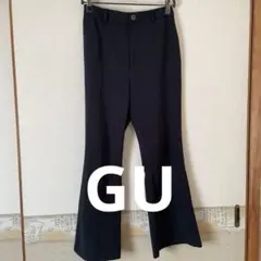 GUブラックフレアパンツ ストレッチ加工スラックス