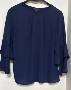 バナナリパブリック フリル袖ブラウス ネイビー