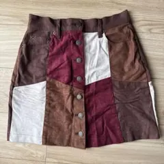 パッチワークスエード風ミニスカート