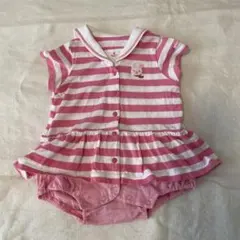 ミキハウス　うさぎ　ピンク　ストライプ　ロンパース　70 mikihouse