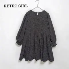 春秋♪レトロガール ♡薄地 ツイード パフスリーブ ワンピース ブラック