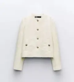 ショートテクスチャージャケット ホワイト　エクリュ　ツイード　ZARA