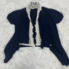 【earth music&ecology】紺　カーディガン　レース　2way