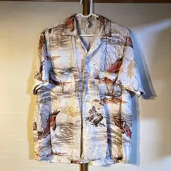 インゲボルグ 総柄シャツ 半袖 ブラウス 帆船柄 ヴィンテージ 白 