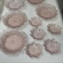 廣田硝子 BYRON 桜型 花びら型 ガラス皿 昭和レトロ ピンク さくら皿大小