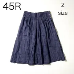 □45R 45rpm 藍染 インディゴデニムギャザーフレアスカートティアード