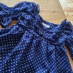 SABRITTI ネイビー水玉パフスリーブブラウス　美品