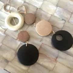 【ウッドパーツロングピアス】シンプルカジュアル揺れる大人女子ギフト夏ピアス