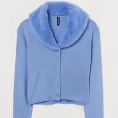 h&m カーディガン ブルー ショート丈 クロップド ファー