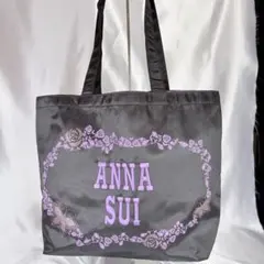 ANNA SUI トートバッグ ブラック パープル 蝶 バラ　A4 大容量　軽量のサムネイル