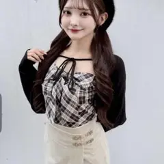 NOMAE リボンキャミボレロアンサンブルニット　黒　ブラック