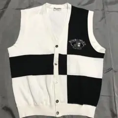 Black&White ブラック＆ホワイト コットン ニット ゴルフベスト M