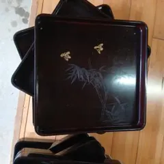 骨董 お膳 お盆 木製 漆器 蒔絵 梅の花 金彩 脚付き 4枚 - メルカリ