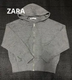 ZARA ニットフード付きスエットシャツ　パーカー　フーディ　グレー　大きめ