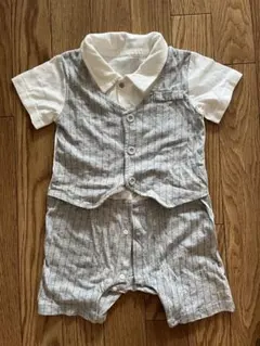 タキシード　フォーマル　ロンパース男の子ベビー　ストライプおめかし半袖セレモニー